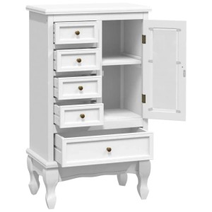 Weißer vidaXL Schrank mit 5 Schubladen, 2 Regalen und Glastür. Kommode im Landhausstil.