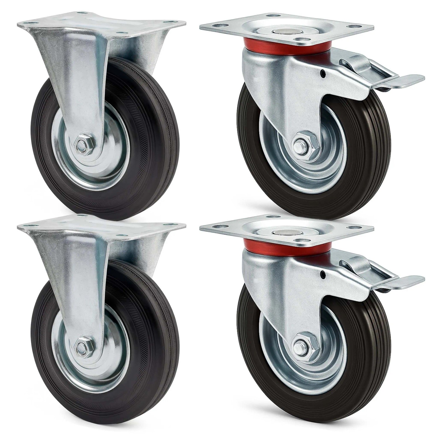 Wiltec Transportrollen Set 125Mm 100Kg 2X Doppelstopp-Lenkrolle 2X Bockrolle