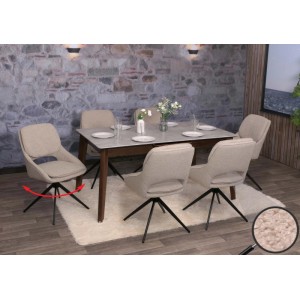 6er-Set MCW Esszimmerstühle N73, beige Bouclé-Stoff, drehbar mit Auto-Position.