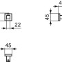 Detailzeichnung Ideal Standard IOM Cube Handtuchhaken, Chrom, mit Maßangaben.