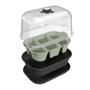 Elho Green Basics Saatschale, grün, mit 6 Fächern, Untersetzer und transparenter Haube.