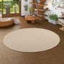 Runder, brauner Snapstyle Bentzon Natur Flachgewebe Teppich, 100cm Durchmesser.