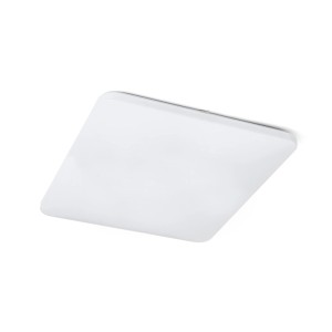 Weiße quadratische LED Deckenleuchte Sempre Sq 63 mit milchfarbener Acrylabdeckung und Bewegungssensor.