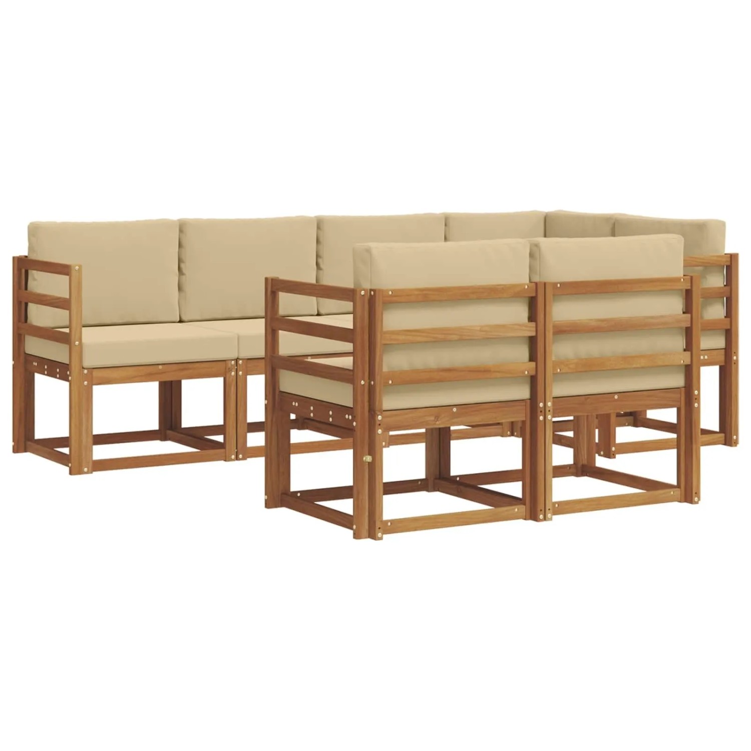 vidaXL Outdoor-Sofagarnitur mit Kissen 7-Tlg Natur und Beige 3366521