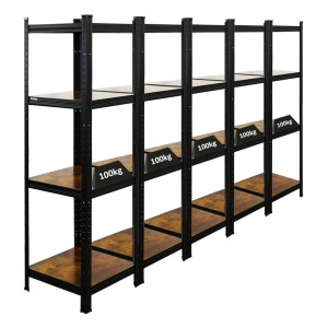 PROREGAL Schwerlastregal Ragnar 5er Set, vintagebraun-schwarz, 150x45x45cm, Fachlast 100kg.