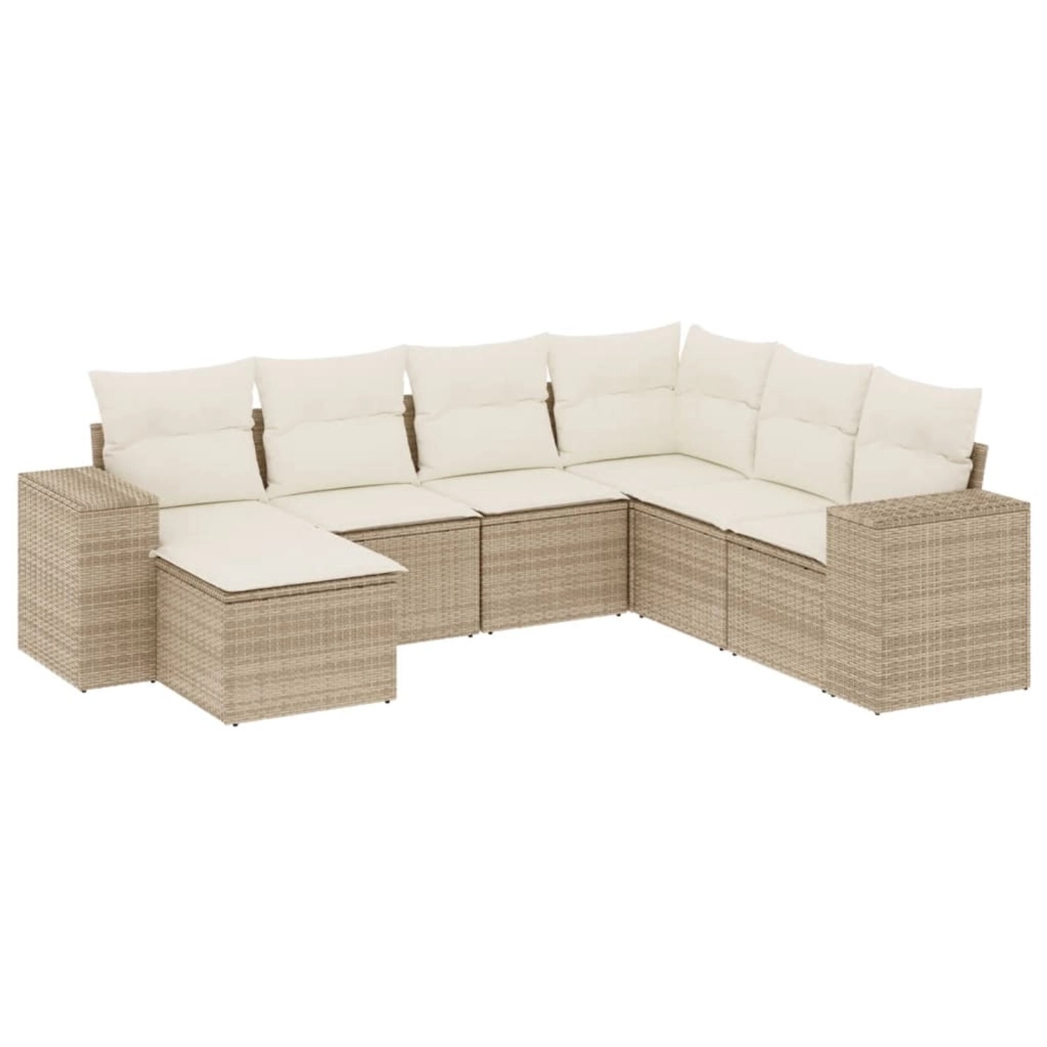 vidaXL 7-Tlg Garten-Sofagarnitur mit Kissen Beige Poly Rattan 3255235