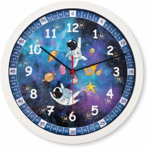 Blaue Wall-Art Wanduhr mit Astronauten-Motiv, Ø 29 cm, ideal für Kinderzimmer.