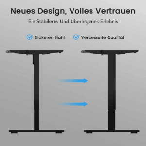 Höhenverstellbares, schwarzes Schreibtischgestell von HOMAVO mit elektrischem Motor.
