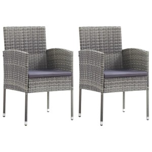 vidaXL Gartenstühle mit Kissen in Dunkelgrau 2 Stk Grau Polyrattan 318705