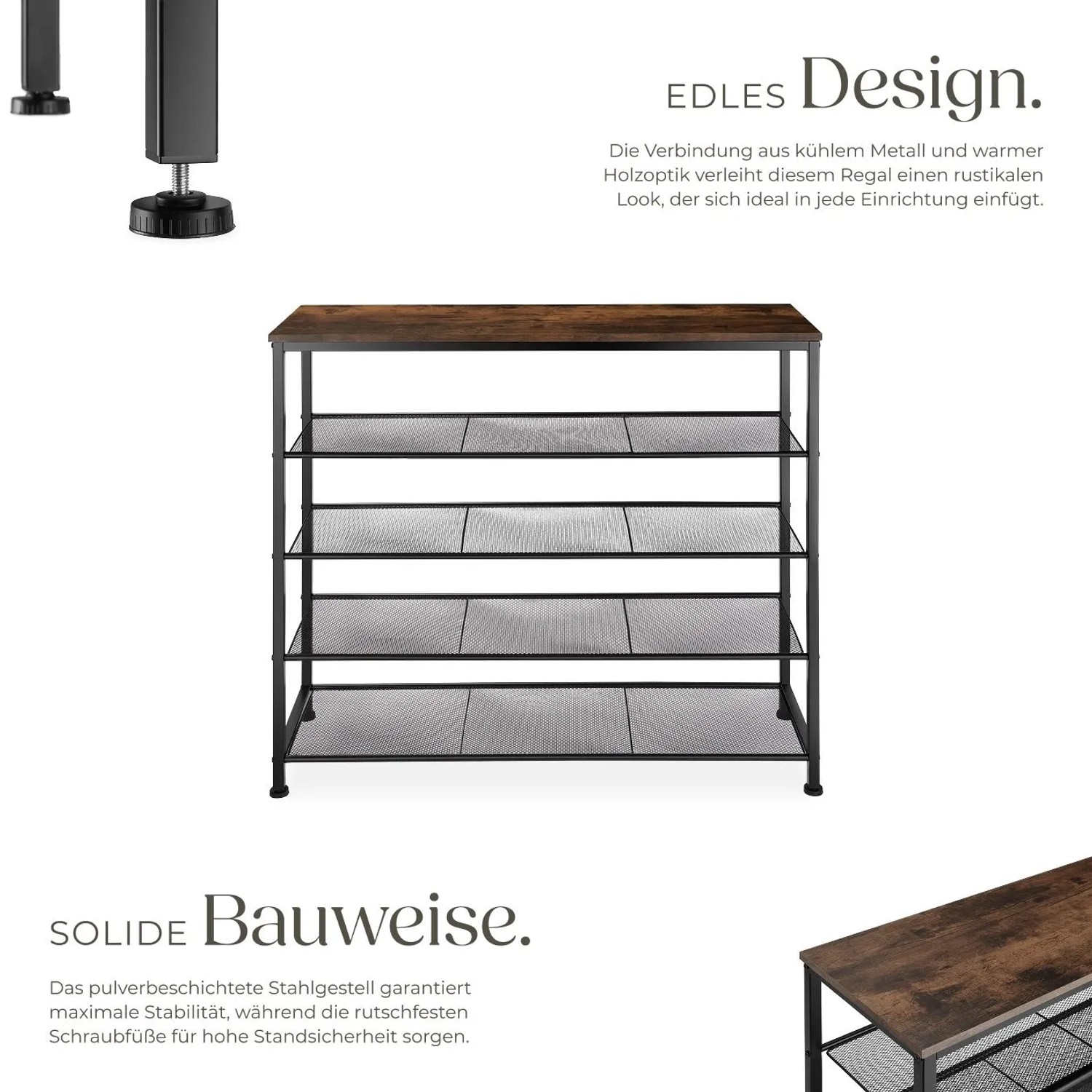 Tectake Schuhregal Sheffield Industrial Style Holz und Stahl  100 x 30 50 x 93 cm Industrial Holz Dunkel  Rustikal_3