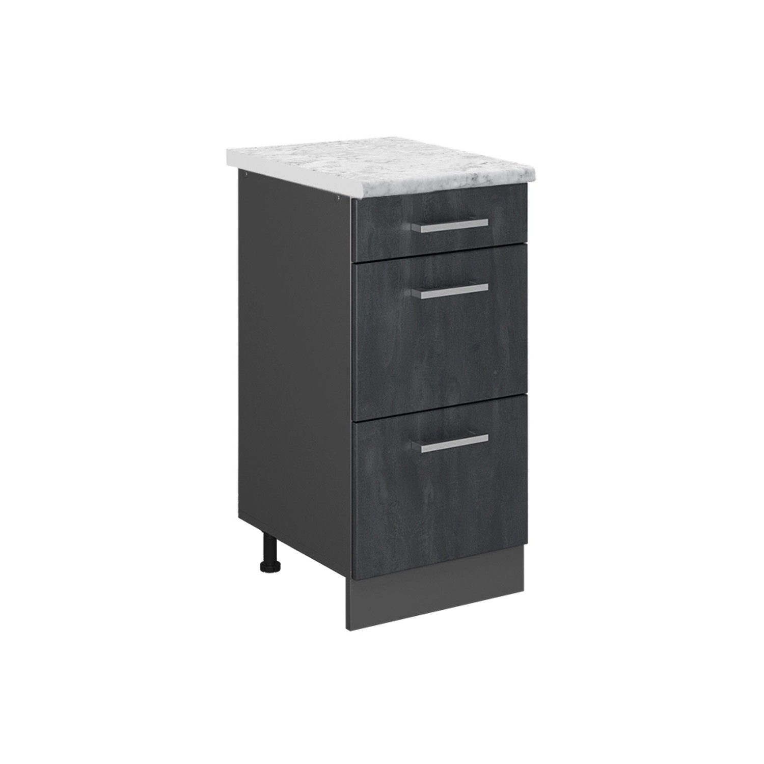Vicco Schubladenschrank R-Line Schubladenschrank für die Küche Schwarz Beton 40 cm AP Marmor mit Anthrazit Korpus