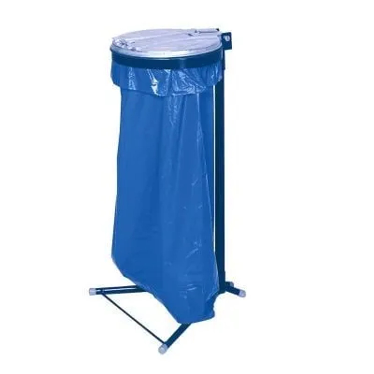 PROREGAL Robuster Einzel Abfallsammler Mit Metall Deckel Mit Standfuß 35 cm Einwurföffnung HxBxT 98 x 50 x 48 cm Stahl Blau Verzinkt