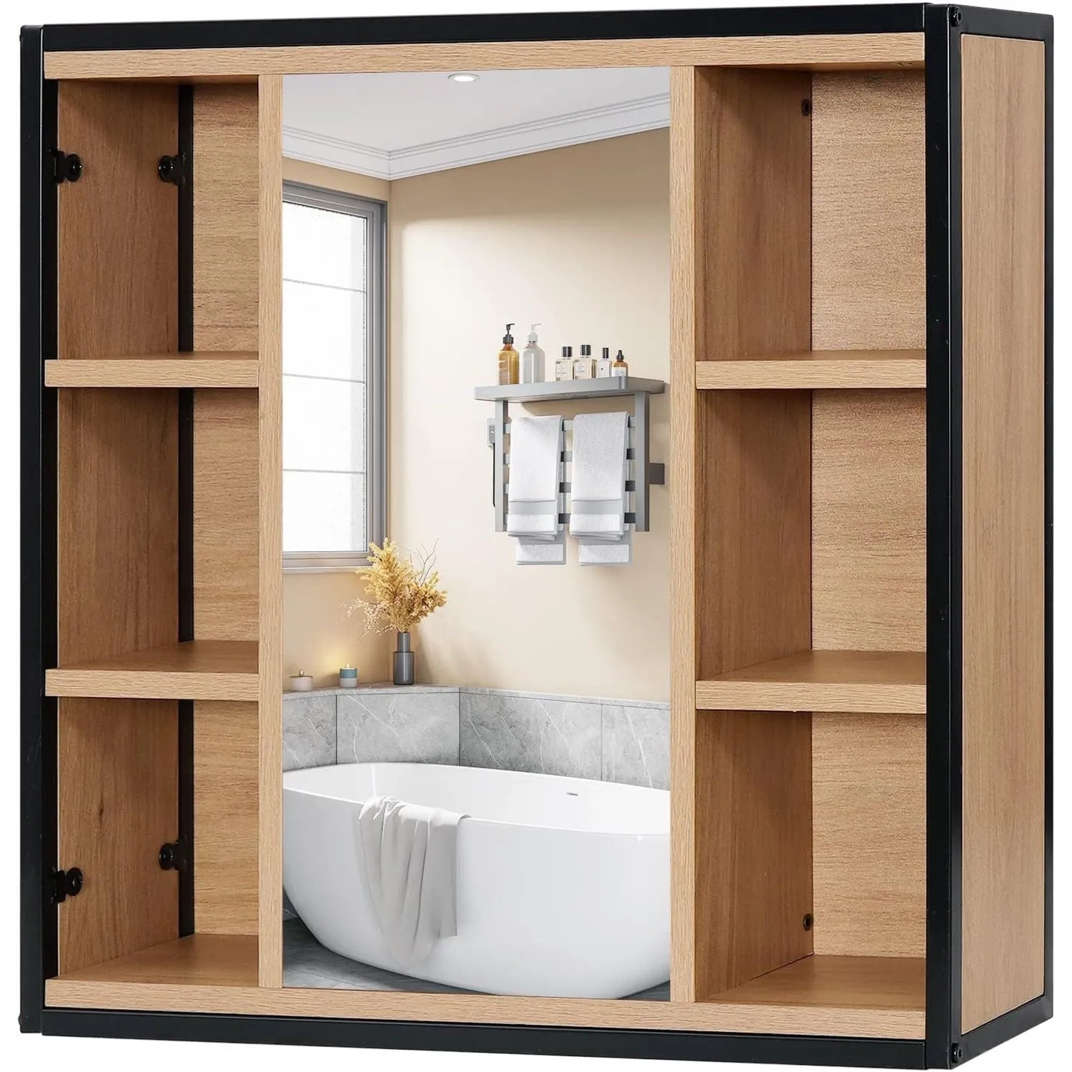 EUGAD Badezimmerspiegelschrank aus Metall Holzwerkstoff 60 x 58 x 16 cm