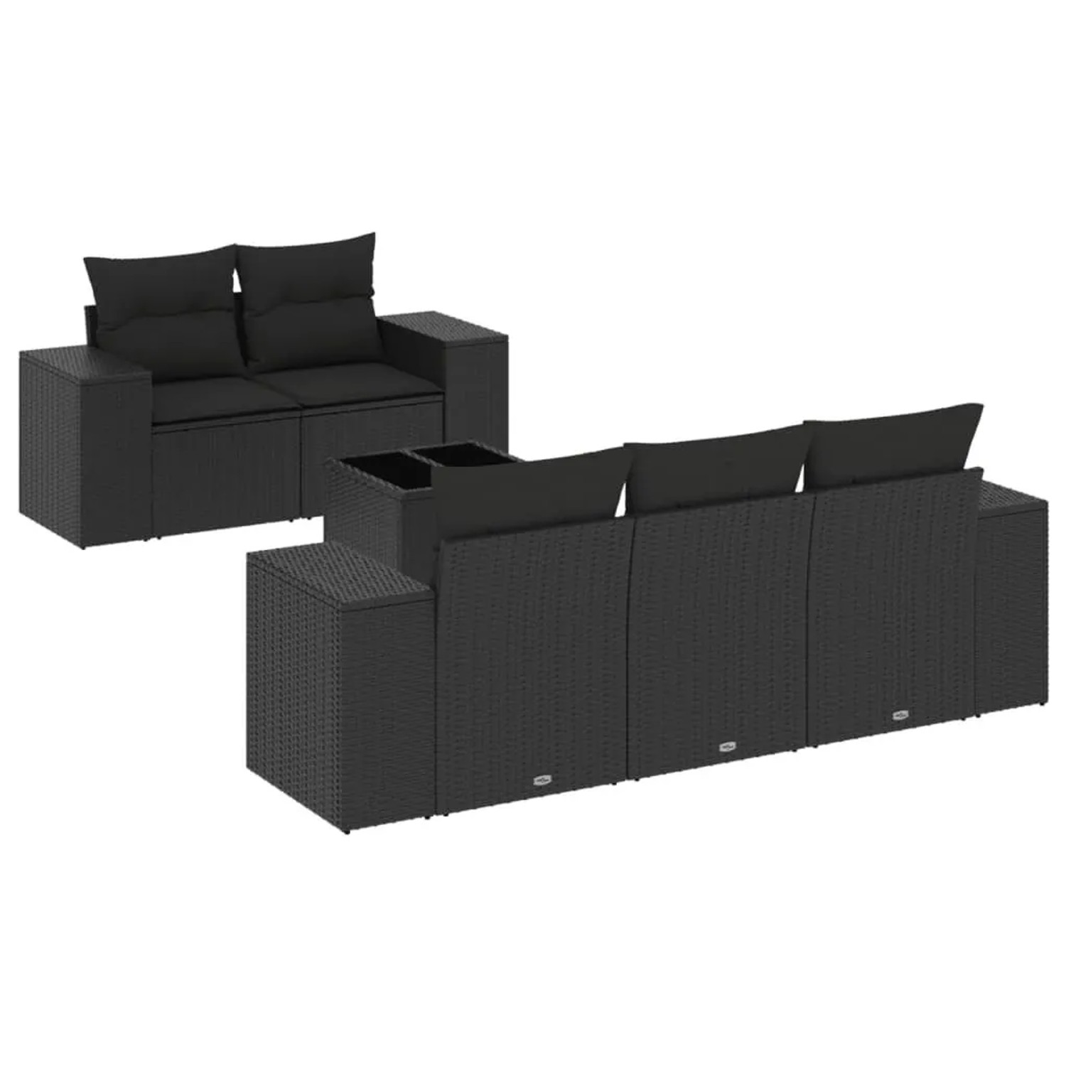 vidaXL 6-Tlg Garten-Sofagarnitur mit Kissen Schwarz Poly Rattan 3222294
