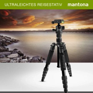 Mantona Light Traveller Reisestativ Schwarz Bis 5Kg Kamerastativ Alu Kugelkopf