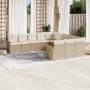 Beige 11-tlg. Garten-Sofagarnitur aus Rattan mit Kissen für Terrasse und Garten.