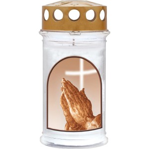 Grablicht Ambrosius mit Motiv Betende Hände, Brenndauer 5 Tage.