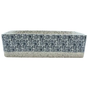 Rechteckiges Aufsatzwaschbecken, grau-blau mit Blumenmuster, 46x35,5x13cm, Keramik.