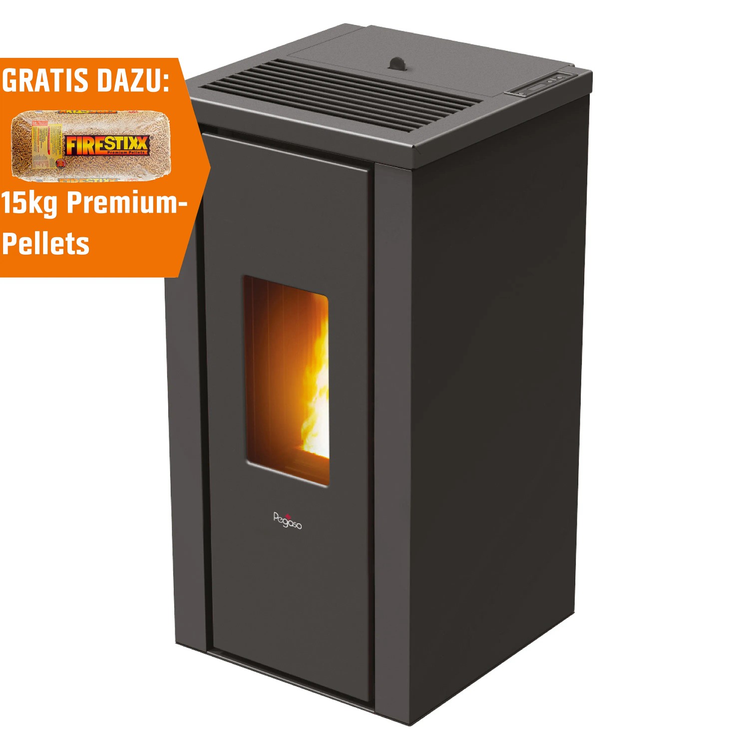 Pegaso Pelletofen Vera Stahl Anthrazit 6 kW EEK: A+ inkl. 15 kg Pellets