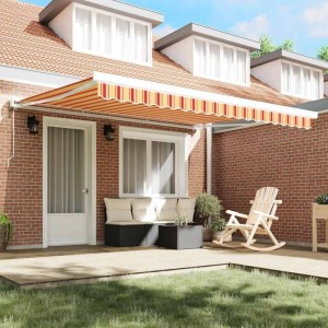 vidaXL Einziehbare Markise, gelb-rot gestreift, 400x300 cm, Stoff und Metall für Terrasse.