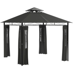 Outsunny Pavillon, dunkelgrau, mit Metallrahmen und Vorhängen. Ideal für Garten & Terrasse.