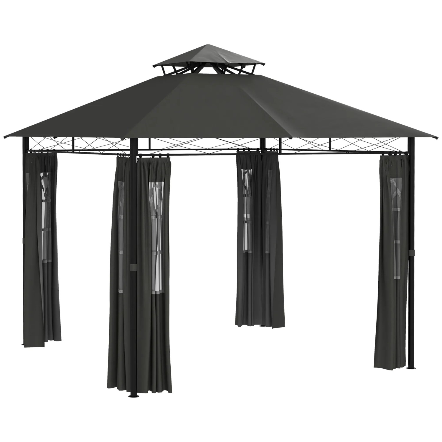 Outsunny Pavillon Metall Polyester Dunkelgrau 295L x 295B x 285H cm