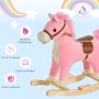 Rosa HOMCOM Schaukelpferd mit Haltegriffen und Sattel für Kinder.