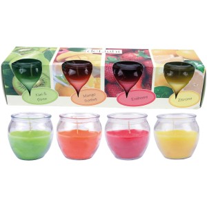 HS Candle Duftkerzen Selection, 12er Pack Fruit Selection mit Kiwi, Mango, Erdbeere und Zitrone.