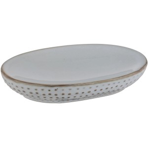 Hellblaue Wenko Seifenablage Bellante aus Keramik mit Punktmuster.