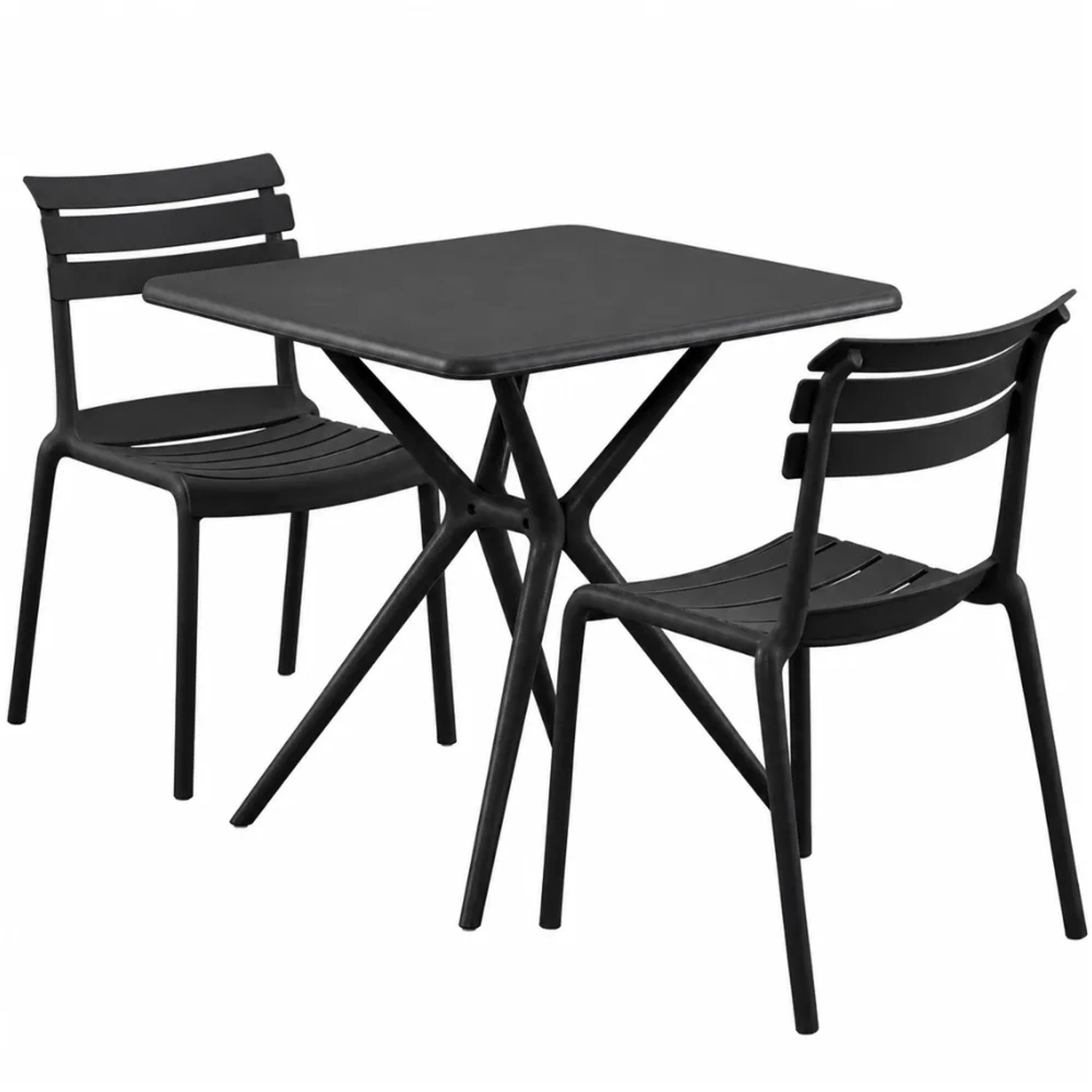 DELUKE Gartenmöbel-Set KLARA mit 2 Stühlen 190x72x82cm Kunststoff Schwarz Balkonset Gartenset Tisch mit Stühlen Bistroset Outdoor