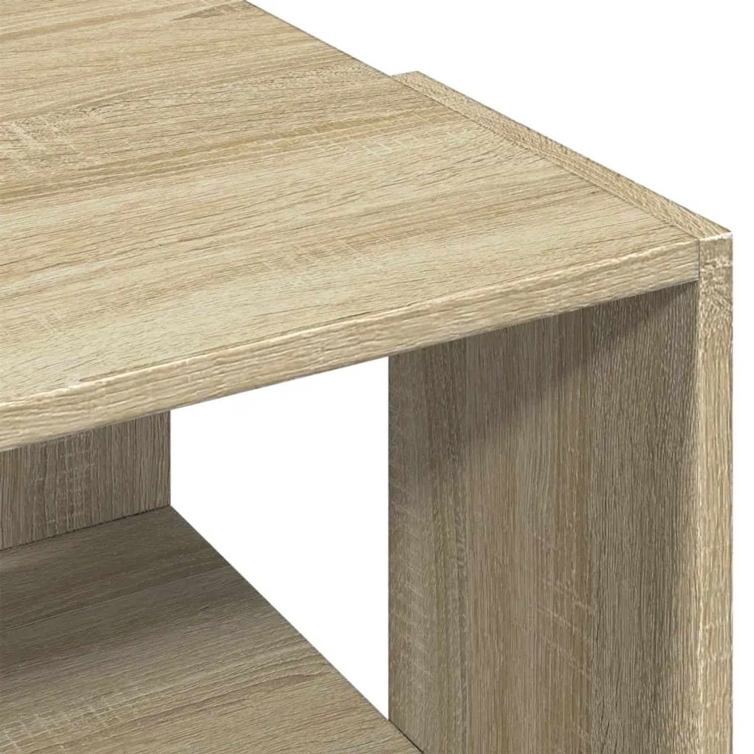 Detailansicht: Couchtisch Sonoma-Eiche, Holzwerkstoff, mit Ablagefläche. Wohnzimmertisch.