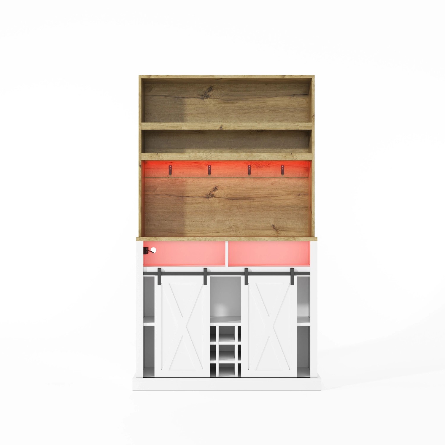 Merax Küchenschrank 191 cm LED Steckdose Haken Weinregal Vitrine