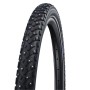 Schwarzer Schwalbe Winter Plus Fahrradreifen mit Spikes und Lamellenprofil für sicheren Halt auf Eis und Schnee.