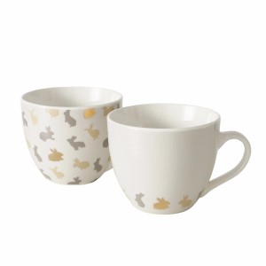 Boltze Jumbobecher Tinka, 2-fach sortiert, beige mit Hasenmuster. Geschirr für Küche und Tisch.