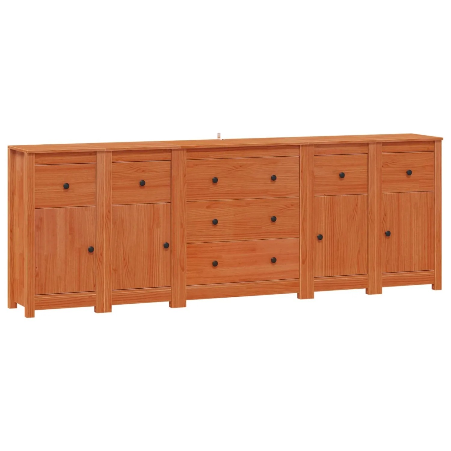 vidaXL Sideboard mit Schubladen 5-Tlg Wachsbraun Massives Kiefernholz 3424976