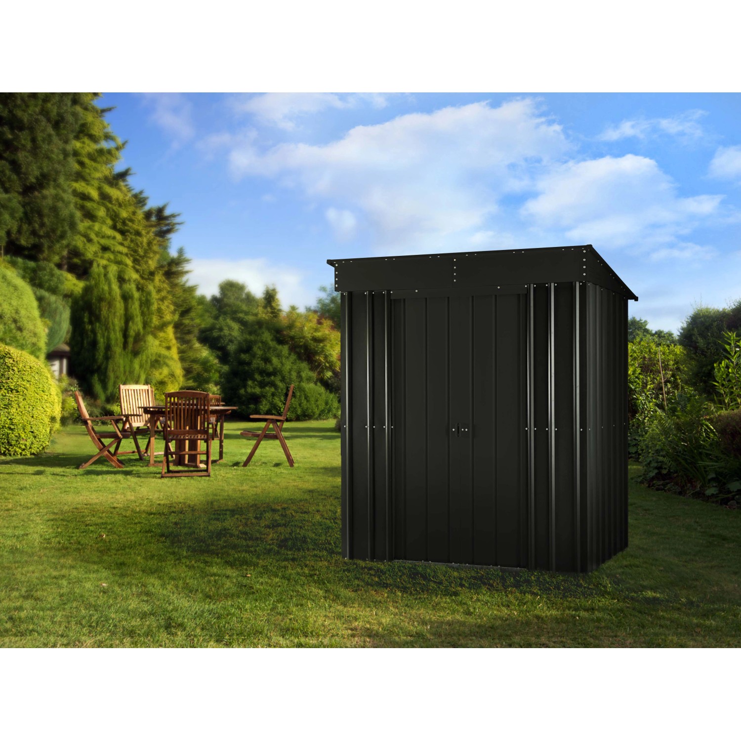 Globel Metall-Gerätehaus Skillion, 171x113cm, anthrazit. Kompaktes Gerätehaus für Gartenutensilien.