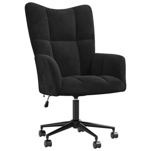 Schwarzer Relaxsessel aus Samt mit Rollen, höhenverstellbar, für Wohnzimmer oder Büro.