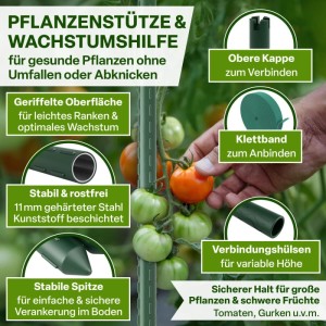 TTL GARDEN Rankstäbe 180 cm x 11 mm 10er Set Pflanzenstützen mit Stahlkern Rankhilfe für Garten Hochbeet & Gewächshaus