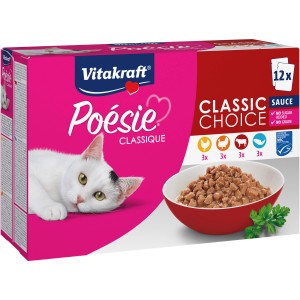 Vitakraft Poesie Classique Katzen-Nassfutter, 12x85g Multipack mit Huhn, Truthahn, Rind und Lachs in Sauce.