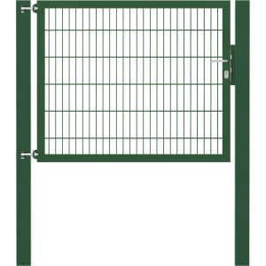 Grünes Gartentor Flexo Plus 150x120 cm mit Pfosten. Zauntor aus Stahl mit Doppelstabmatte.