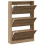 Schuhschrank Eiche handwerklich aus Holzwerkstoff mit 3 Kippfächern. Moderner Schuhschrank für organisierten Stauraum.