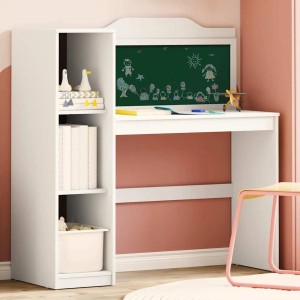 Weißer vidaXL Kreidetafel Schreibtisch 120x45x118,5 cm mit Regalen.
