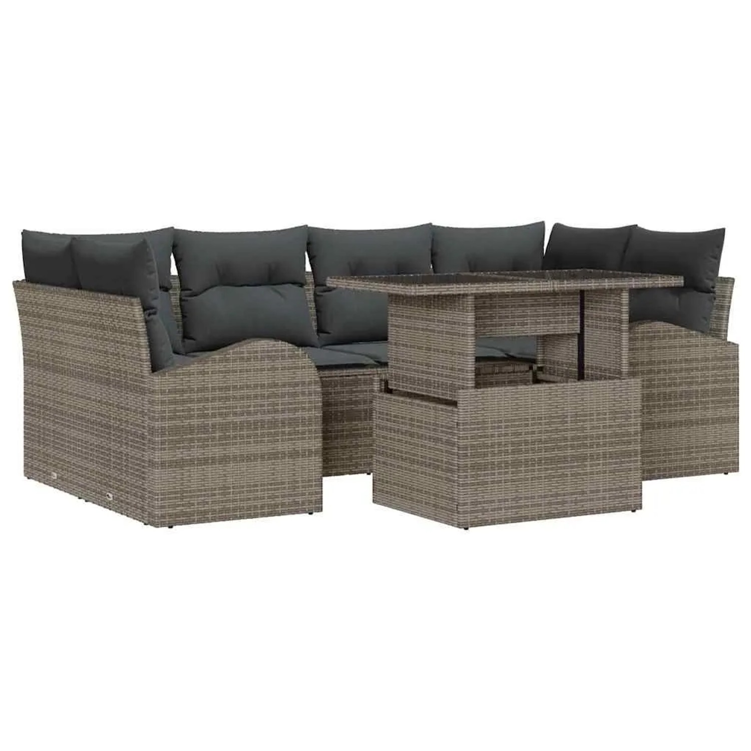 vidaXL Garten-Sofa-Set mit Kissen mit Speicher 7-Tlg Grau Poly Rattan 3357312