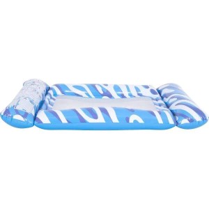 SunClub Luftmatratze mit Mesh-Netz, blau-weiß gemustert, 117x76 cm. Schwimmliege für Pool und Badesee.