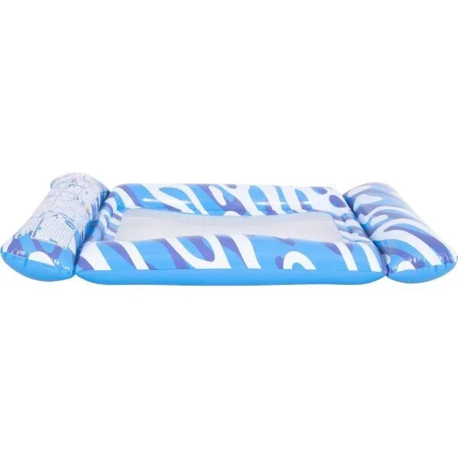 SunClub Luftmatratze mit Mesh-Netz, blau-weiß gemustert, 117x76 cm. Schwimmliege für Pool und Badesee.