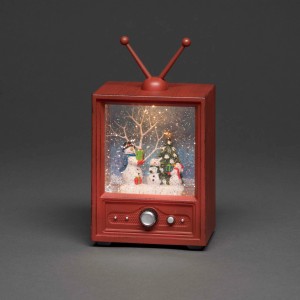 Konstsmide LED Fernseher mit 3 Schneemännern, warmweißes Licht, Weihnachtsdeko für Innen.