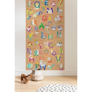 Komar Vlies Fototapete Animals A-Z, 100x250cm, mit Tiermotiven und Buchstaben für Kinderzimmer.
