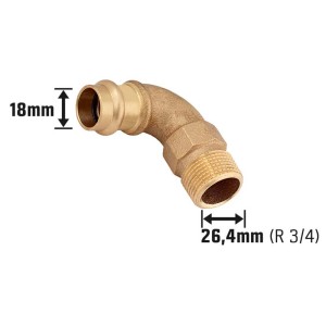 90-Grad Pressfitting Winkel aus Rotguss, 18 mm x R 3/4 Zoll Gewinde für Kupferrohr Installation.
