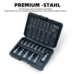CCLIFE 13-teiliges Torx Bit Set im Koffer: T8H bis T60H für Drehmomentschlüssel und Bohrer.