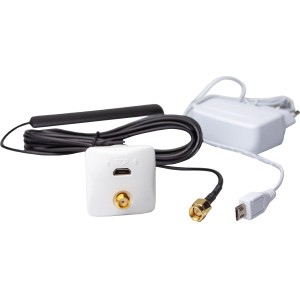 poweropti Stromzählerauslesegerät mit Antenne, Netzteil und Kabeln für Smart Home Energiemanagement.